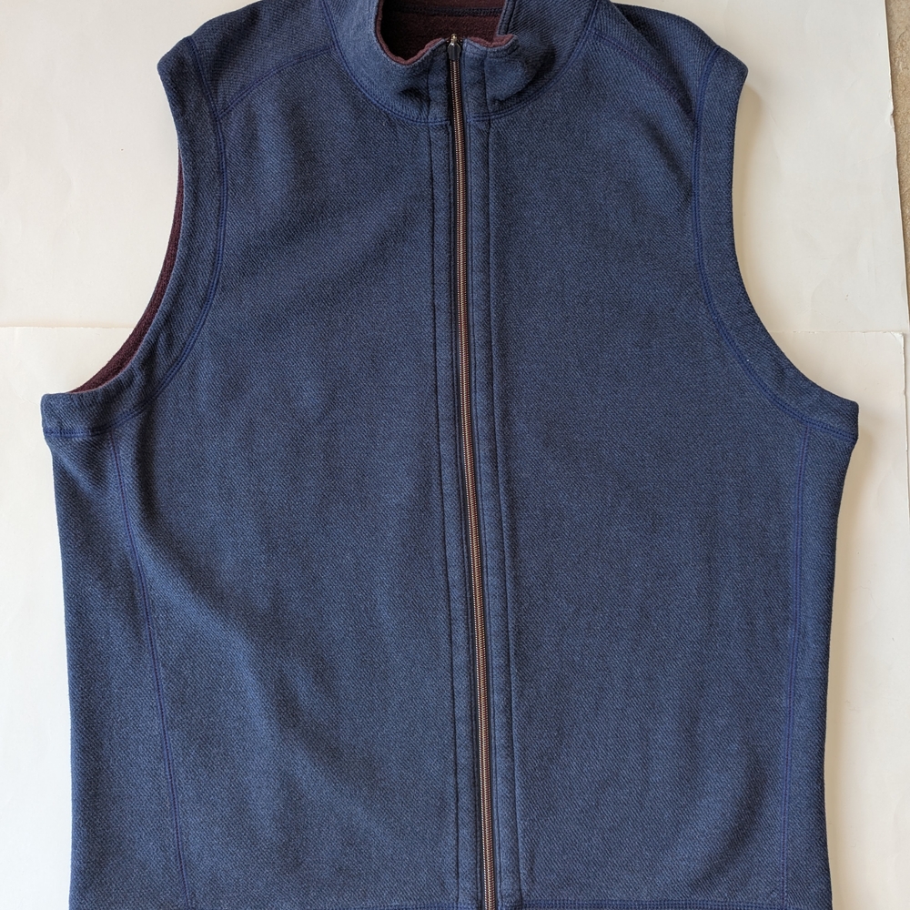 Tommy Bahama Navy Blue Fleece Vest XL ? * with High Collar and Full Zipper